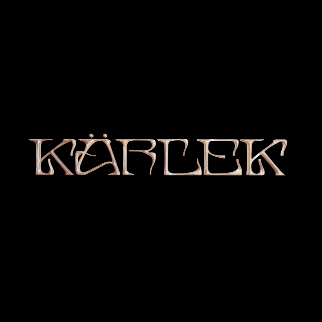 Kärlek logo in a gold metallic in an ethereal style font